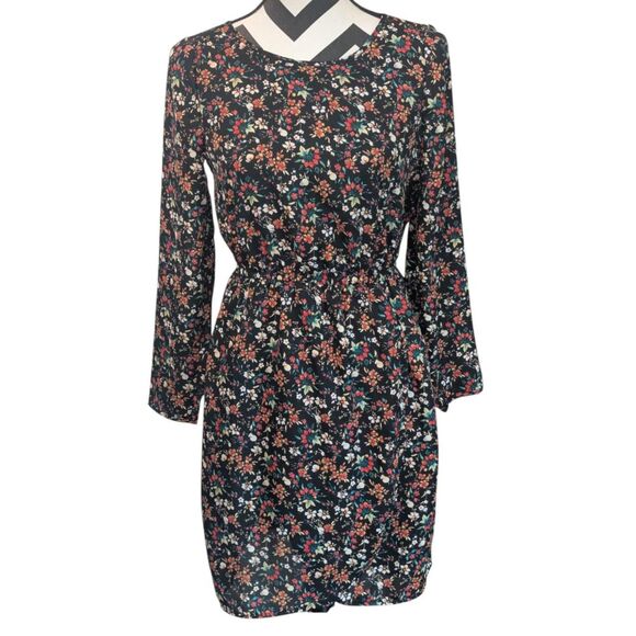 J.Crew Mercantile Black Floral Mini Dress 00 Long Sleeve - Picture 1 of 5
